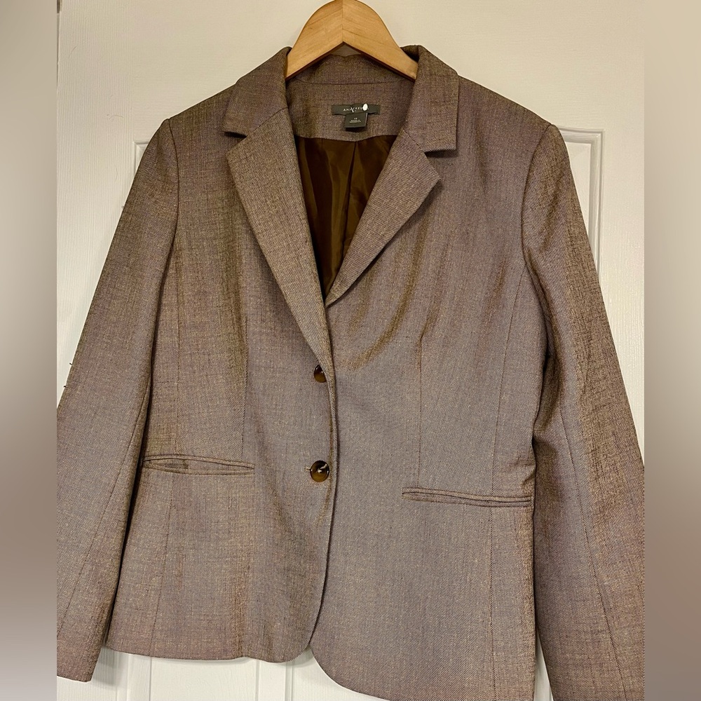 Women's Ann Taylor Brown Tweed Pant Suit Size 12